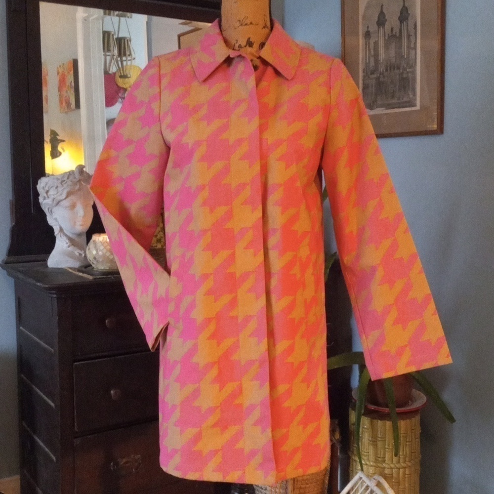 Isaac Mizrahi Target 20th Anniversary Collection Pink & Tan Houndstooth Trench - Picture 2 of 16